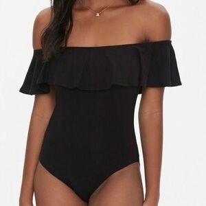 FOREVER 21 Black Off The Shoulder Ruffle Top